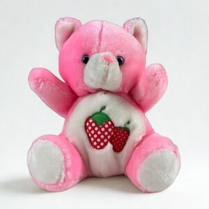 Vintage Rose's Stores Strawberry Plush Cat Pink 9 Inch Kawaii Kitschy Toy